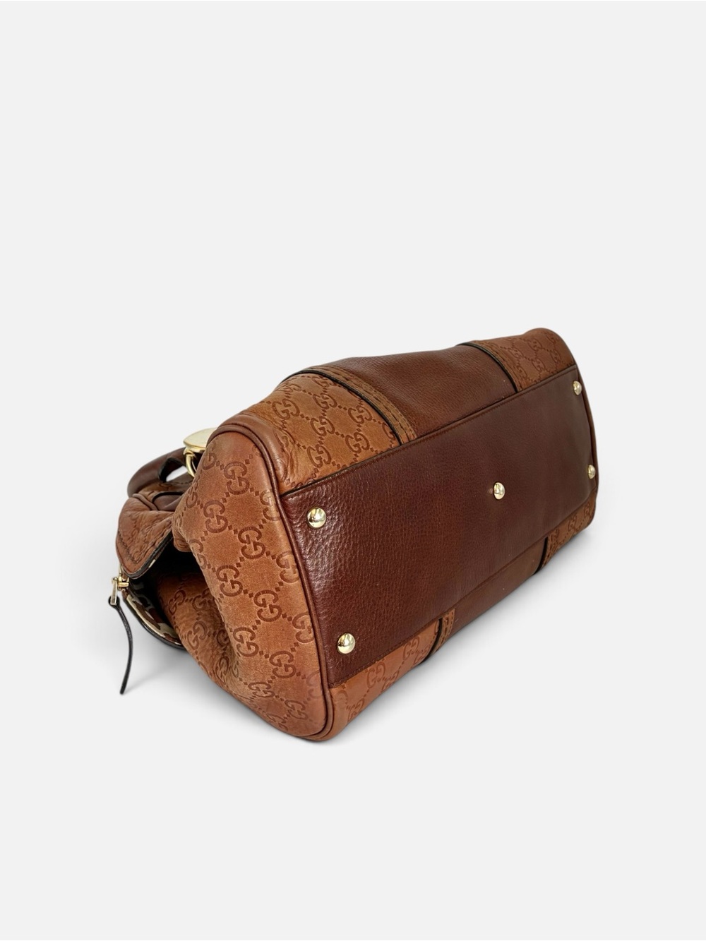 Gucci Brown Leather and GG Canvas Satchel with Gold Hardware - Picture 6 of 12